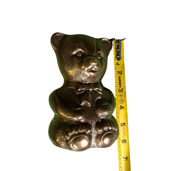 Brass Teddy Bear Coin Bank Screw Held Bottom Older Vintage Collectible - Picture 9 of 11